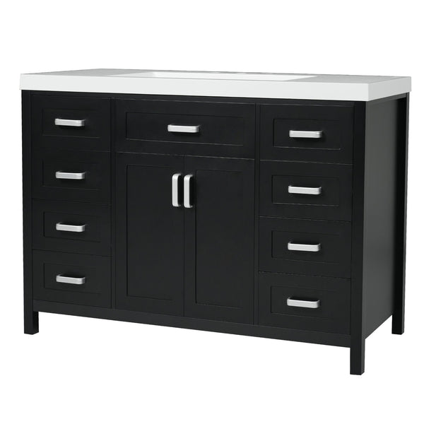 English Elm Christopher Knight Home® - 48" Bathroom Vanity with Sink Combo | 2 Doors 8 Soft-Close Drawers, Resin Top, Pine Legs Black N759S337621B