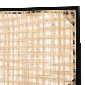 English Elm Modern Bayur Wood Queen Headboard with Woven Rattan Panel Boho Bedroom Accent Black+Brown B2750P467682