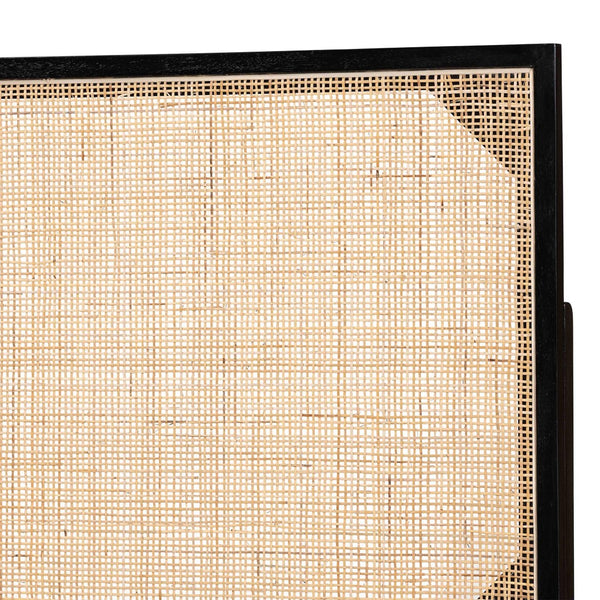 English Elm Modern Bayur Wood Queen Headboard with Woven Rattan Panel Boho Bedroom Accent Black+Brown B2750P467682