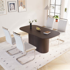 English Elm 63 Five Piece Mdf Dining Set with Pu Chairs and Silver Metal Legs for Modern Kitchens W2189S00886