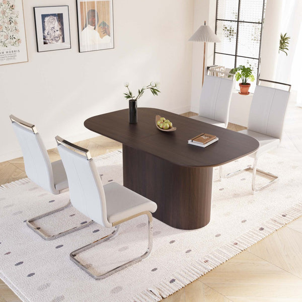 English Elm 63 Five Piece Mdf Dining Set with Pu Chairs and Silver Metal Legs for Modern Kitchens W2189S00886