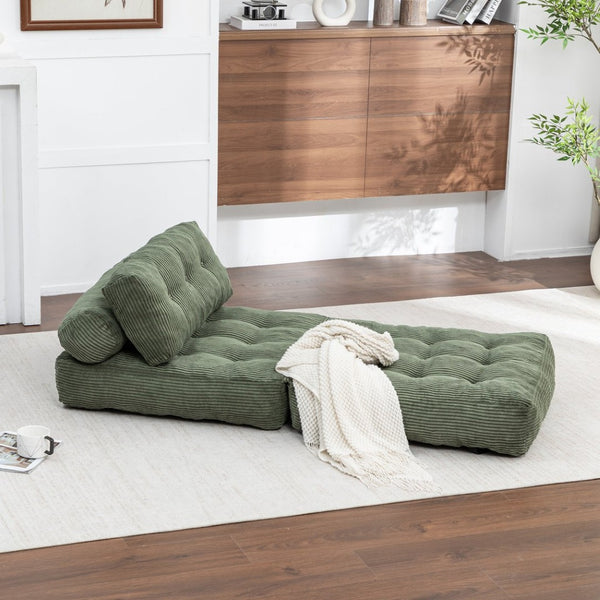 English Elm Folding Floor Sofa Bed Convertible Sleeper Chair with Shredded Foam Corded Fabric Green W2200P442796