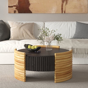 English Elm 31.50" Round Flip-top Storage Coffee Table Fluted Mdf Base for Modern Living Rooms Dark Brown W757P383549