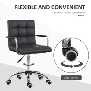 English Elm HOMCOM PU Leather Office Chair with Mid-Back Support, Adjustable Height, 360° Swivel Wheels, Black W2225P173830