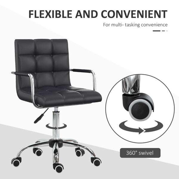 English Elm HOMCOM PU Leather Office Chair with Mid-Back Support, Adjustable Height, 360° Swivel Wheels, Black W2225P173830