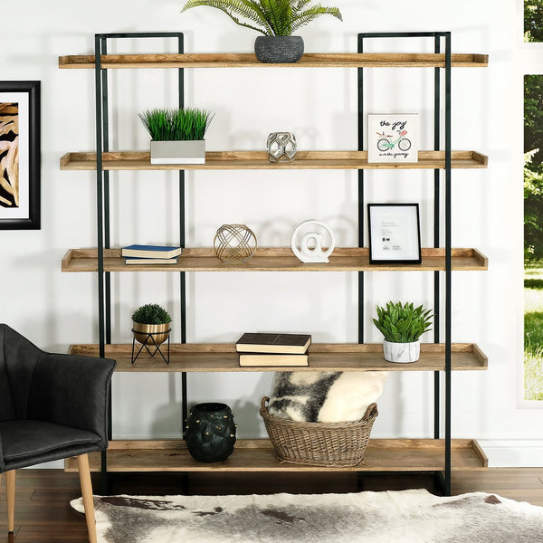 English Elm 68 Industrial 5-Tier Mango Wood & Iron Bookshelf, 75" Tall Open Bookcase for Home Office Decor B2741P320767