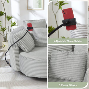 English Elm Swivel Barrel Accent Chair Chenille Tufted Round Club Seat for Living Room Lounge Light Grey N719S002320R