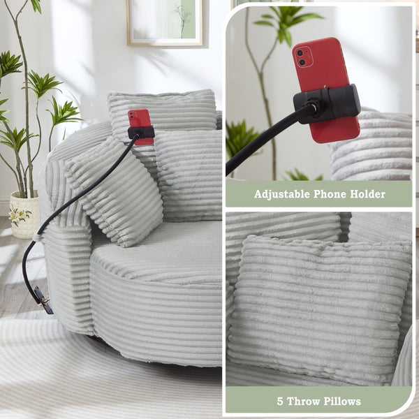 English Elm Swivel Barrel Accent Chair Chenille Tufted Round Club Seat for Living Room Lounge Light Grey N719S002320R