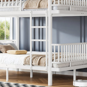 English Elm Queen Over Metal Bunk Bed Convertible Platform Frame with Safety Guardrails Light White W5305S00064