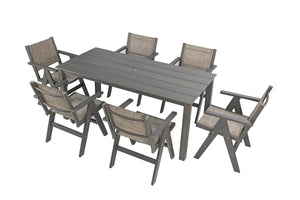English Elm 68.9-inch Outdoor Rectangular Dining Table Hips Wood Grain Seats Six with Umbrella Hole W2085P364129
