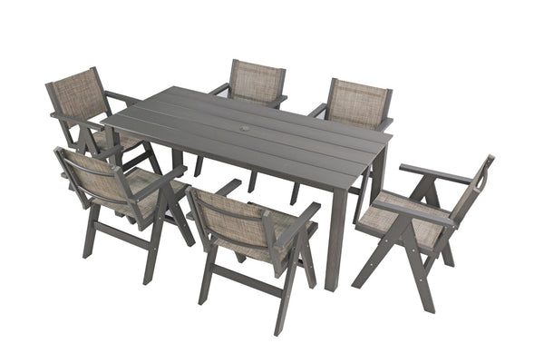 English Elm 68.9-inch Outdoor Rectangular Dining Table Hips Wood Grain Seats Six with Umbrella Hole W2085P364129