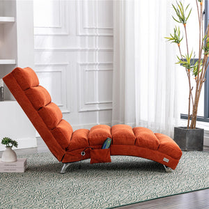 English Elm Linen Ergonomic Massage Chaise Lounge with Remote Control, 140° Recline, Heavy-Duty Frame, 5 Modes Orange W39539622