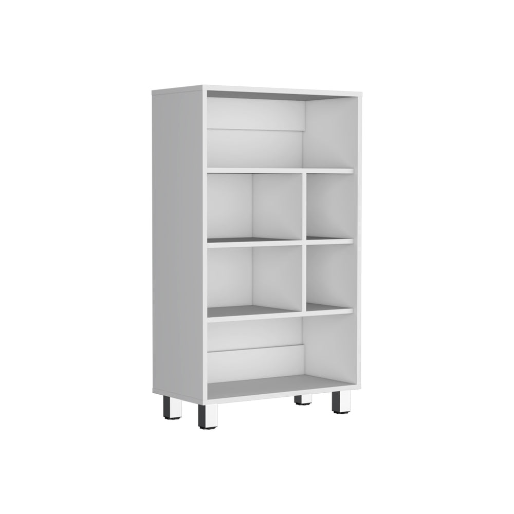 English Elm Bookcase with Six Spacious Shelves and Sturdy Legs for Compact Rooms, Durable Engineered Wood Design White 37.01 L x 25.2 W x 2.76 H B097P250870