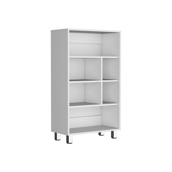 English Elm Bookcase with Six Spacious Shelves and Sturdy Legs for Compact Rooms, Durable Engineered Wood Design White 37.01 L x 25.2 W x 2.76 H B097P250870