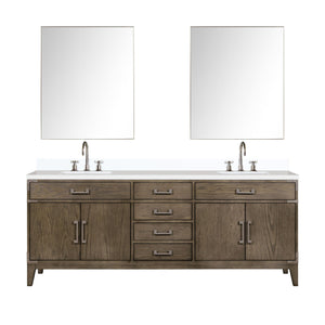 English Elm Grey Oak Double Bath Vanity With Cultured Marble Top, Chrome Faucet, & 36" Mirrors - 84" W X 22" D B2731S01886
