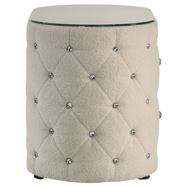 English Elm Santiago Ivory boucle oval nightstand with acrylic tufting, tempered glass top, 2-drawer compact storage B062P375537