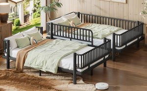 English Elm Queen Over Metal Bunk Bed Convertible Platform Frame with Safety Guardrails Black W5305S00063