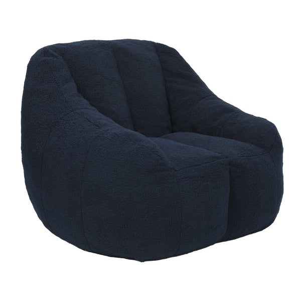English Elm Bean Bag Chair Oversized Faux Fur Memory Foam Lounge Seat for Dorm or Living Room Dark Blue W2200P243725