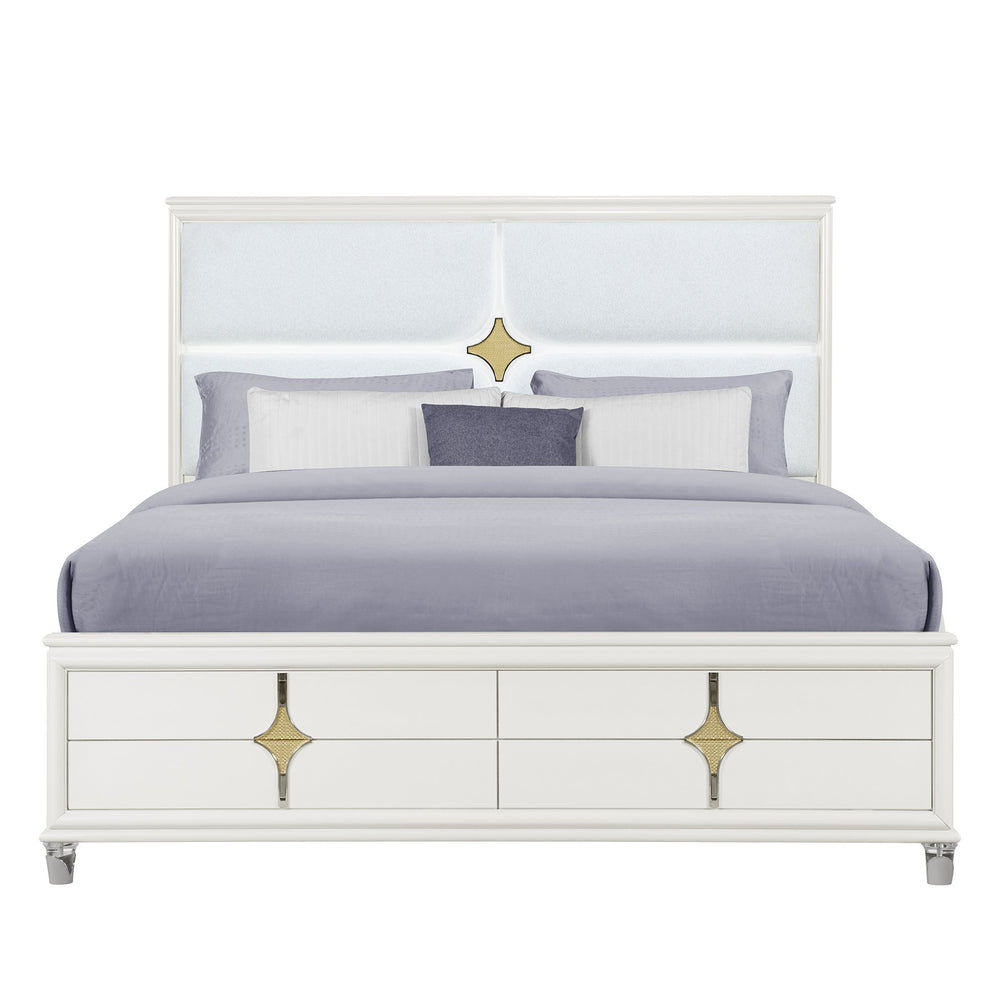 English Elm URIUNI Gold King Bed with LED Panel Headboard, Solid Wood+MDF, Gold Accents, Acrylic Legs, Box Spring Required B201S00299