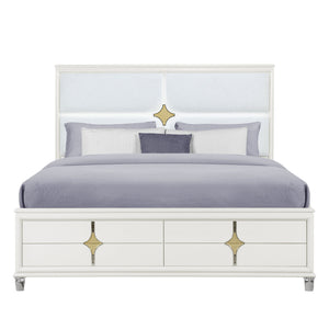 English Elm URIUNI Gold King Bed with LED Panel Headboard, Solid Wood+MDF, Gold Accents, Acrylic Legs, Box Spring Required B201S00299