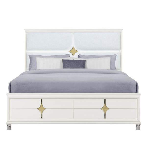 English Elm URIUNI Gold King Bed with LED Panel Headboard, Solid Wood+MDF, Gold Accents, Acrylic Legs, Box Spring Required B201S00299