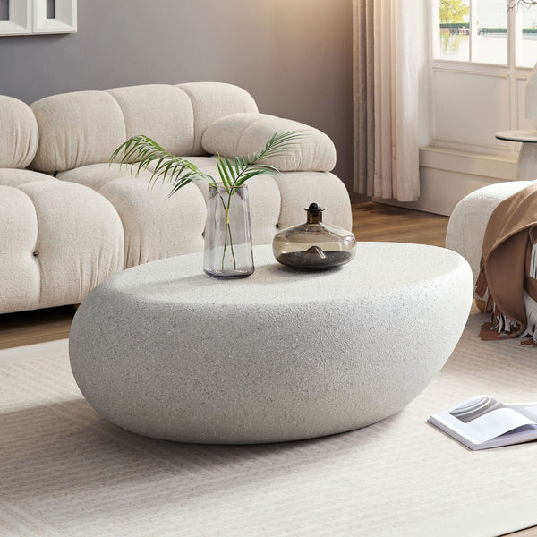English Elm 2-pc Fiberglass Organic Rock Coffee Table Set Sculpted Matte Elliptical Living Room W2582S00206