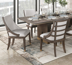 English Elm Modern Luxury 9-Piece Dining Set With Extension Table & 8 Gold-Tipped Armchairs For Elegant Dining B011S01465