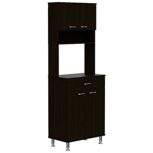 English Elm Della 60-Inch Black Kitchen Pantry With Open Shelves, Closed Cabinets & Countertop For Storage Solutions B07091840