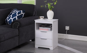 English Elm Nightstand with Drawer | 3-Tier Modern Bedside Table with Hidden Drawer, Open Shelves, Sturdy Build White 25.9 L x 16.7 W x 5.5 H W3151P345813