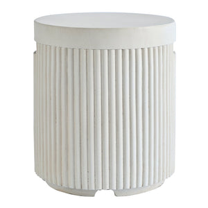 English Elm U_style Outdoor Mgo Propane Tank Cover Round Patio Side Table Fluted Stone Finish Beige N711P410569K