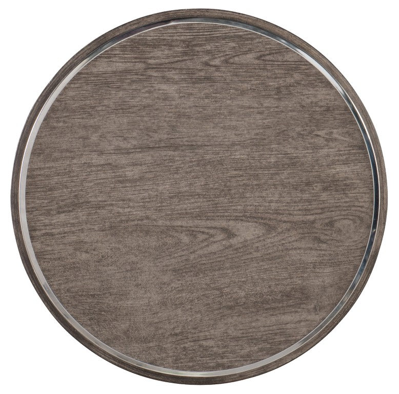 Hooker Furniture Storia Round End Table With Greige Wire-Brushed Oak Veneer, Distressed Finish & Steel Accents For Modern Spaces 1609-80116-MWD