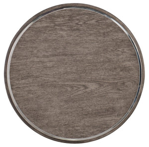 Hooker Furniture Storia Round End Table With Greige Wire-Brushed Oak Veneer, Distressed Finish & Steel Accents For Modern Spaces 1609-80116-MWD