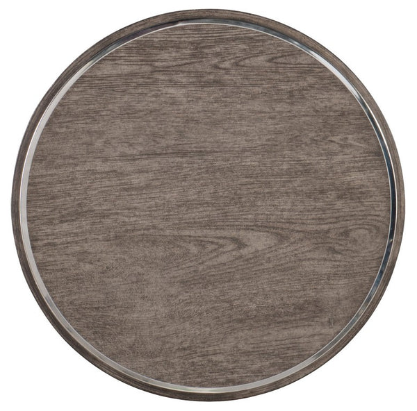 Hooker Furniture Storia Round End Table With Greige Wire-Brushed Oak Veneer, Distressed Finish & Steel Accents For Modern Spaces 1609-80116-MWD