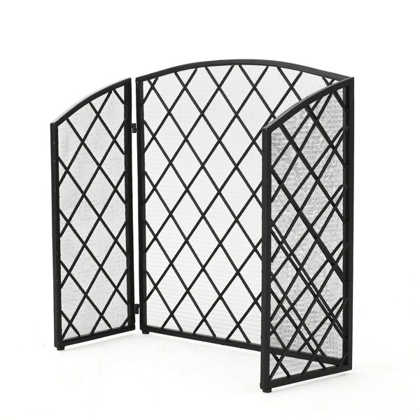English Elm Christopher Knight Home® - FIRE Amiyah 3-Panel Iron Fireplace Screen - Decorative Protective Mesh Shield for Hearth Safety and Style Black 61127.00