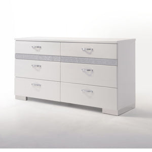 English Elm Naima Glam Six-Drawer Dresser with Felt-Lined Jewelry Organizer, Smooth Glides & Sparkle Accents White 66 L x 20 W x 37 H B2726P261856