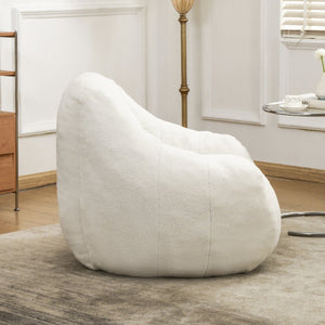 English Elm Bean Bag Chair Oversized Faux Fur Memory Foam Lounge Seat for Dorm or Living Room White W2200P243723