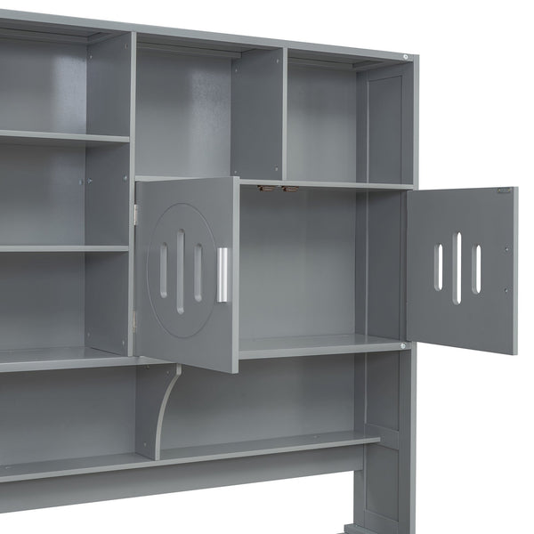 English Elm Full Size Wooden Daybed With Storage Drawers, Integrated Cabinet, And Stylish Gray Finish - Perfect For Any Space! N820S00016E