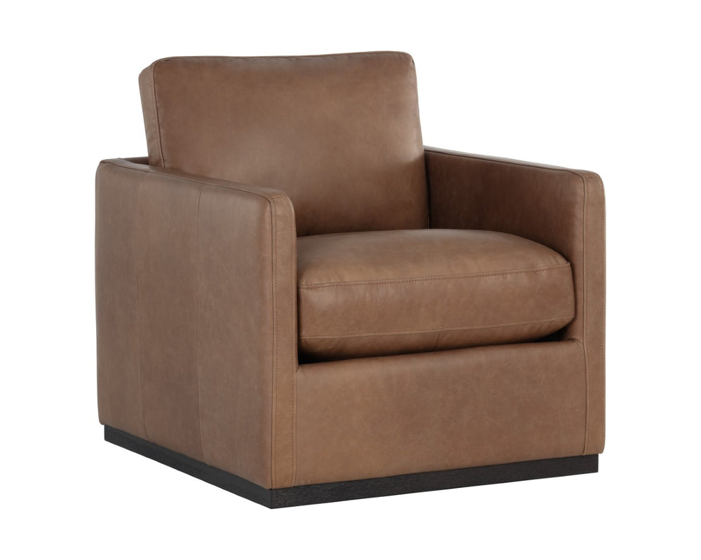 Sunpan PORTMAN Swivel Lounge Chair in Luxe Marseille Camel Leather - Modern Comfort & Style for Any Room 106586V