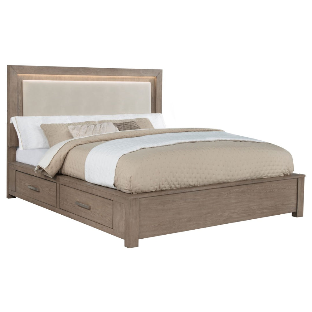 English Elm Gibbons Eastern King Storage Bed with Led Headboard and Four Under Bed Drawers B062S01576