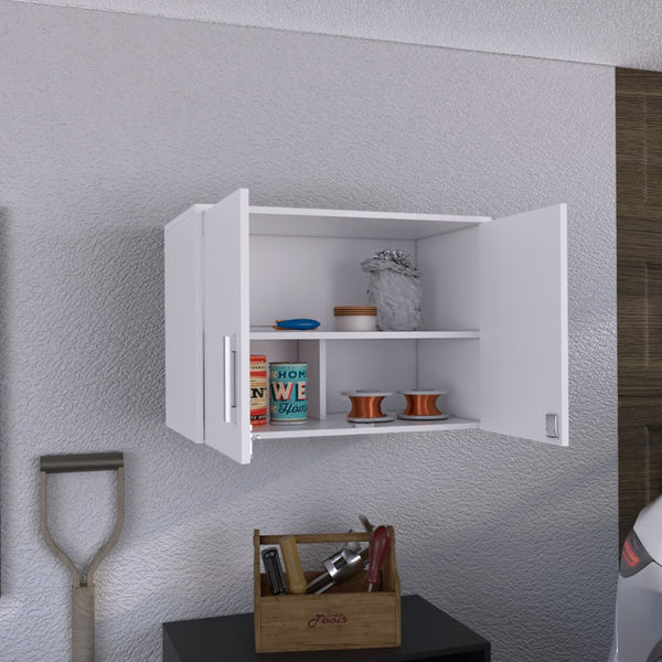 English Elm Sideways Floating Wall Cabinet Two Doors Four Shelves Minimalist Kitchen Storage B200P484464