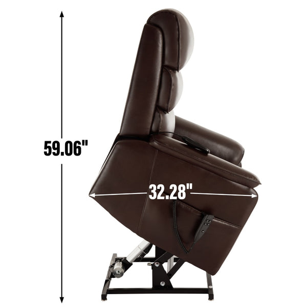 English Elm Dual Motor Power Lift Recliner with Massage Heat and 180 Degree Brown Lounge Chair Brown W1803S00063