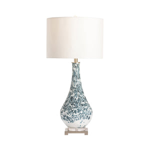 Crestview Collection Anel Table Lamp - Modern Teardrop Design With Blue & White Speckles, Crystal Accent & Linen Shade   Cvabs1900