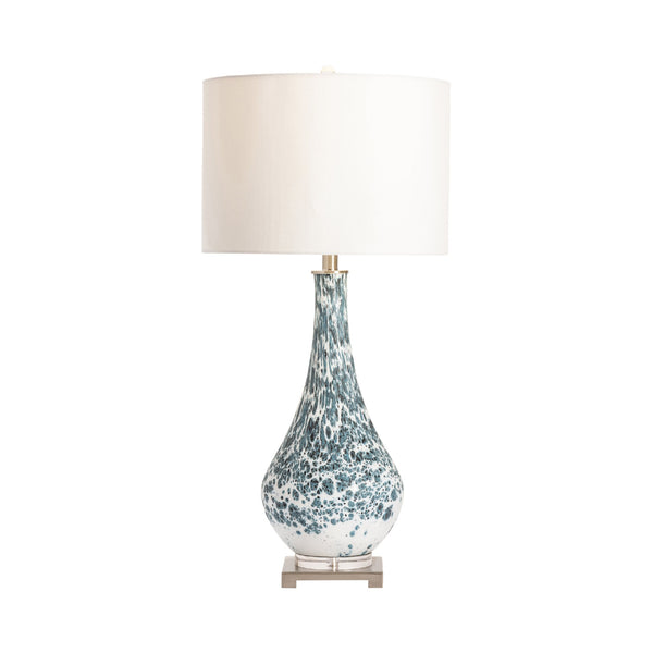 Crestview Collection Anel Table Lamp - Modern Teardrop Design With Blue & White Speckles, Crystal Accent & Linen Shade   Cvabs1900