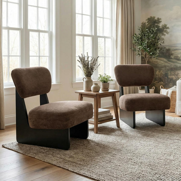 English Elm [set of 2] Beige Polyester Barrel Lounge Chairs with Black Wood Base for Living Room Black,Dark Brown N767P373046R