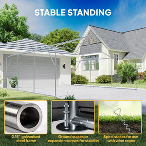 English Elm Stable 20x20 Ft Heavy Duty Portable Carport Shelter with Galvanized Steel Frame Outdoor T3971S00108