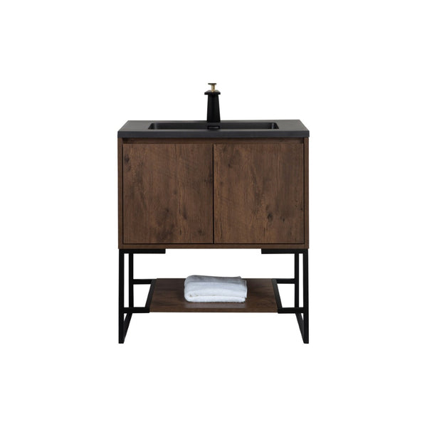 English Elm 30'' Floating Bathroom Vanity Base Rosewood Finish with Stainless Steel Legs Modern Style W1920P254037
