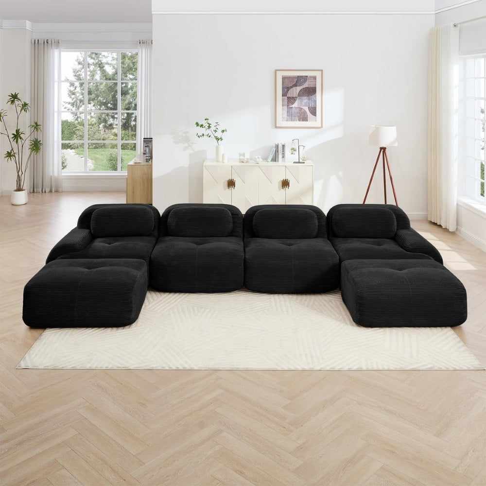 English Elm U-shaped Corduroy Sectional Sofa Modular Deep Lounge Design for Living Rooms W714S01363