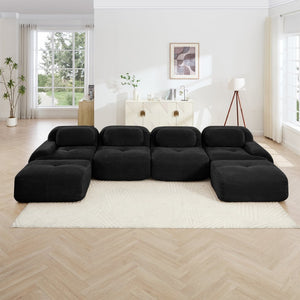 English Elm U-shaped Corduroy Sectional Sofa Modular Deep Lounge Design for Living Rooms W714S01363