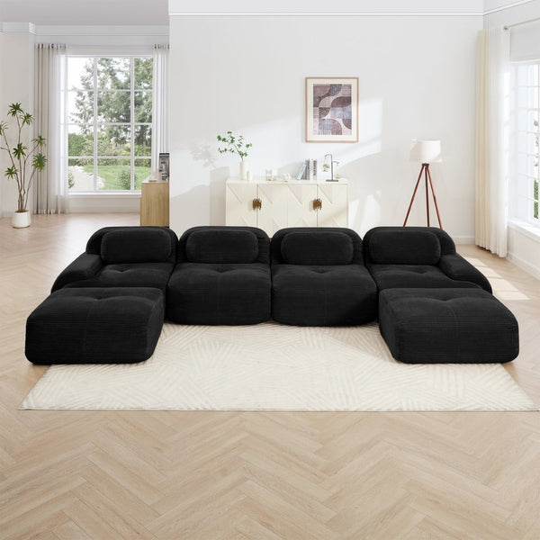 English Elm U-shaped Corduroy Sectional Sofa Modular Deep Lounge Design for Living Rooms W714S01363