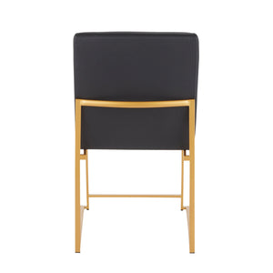 English Elm High Back Fuji Contemporary Dining Chair Set Of 2 - Gold & Black Faux Leather, Modern Comfort & Style B202P223539